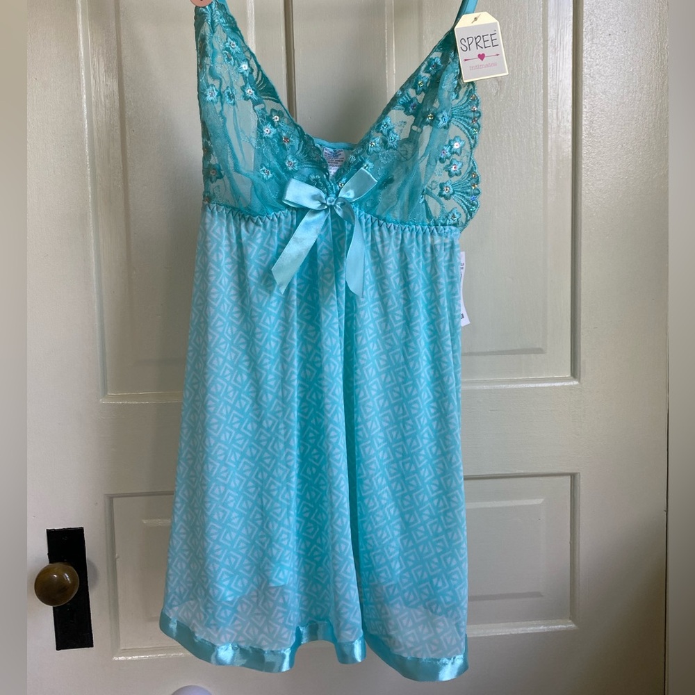 NWT Spree Intimates Women’s Large Babydoll Lingerie Set - Teal Nightie + Thong